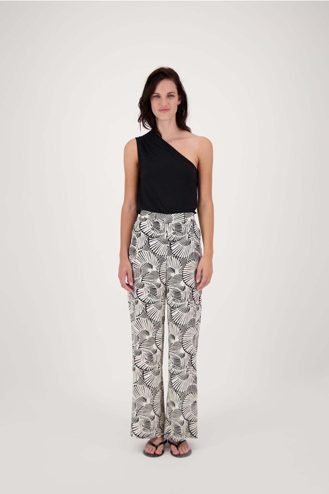 WIJDE BROEK MET GRAFISCHE PRINT 0303 063 7067 OFF WHITE/ZWART